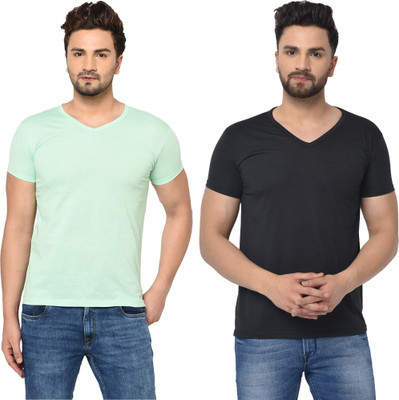 Tresna Trendy Solid Men V Neck Multicolor T-Shirt