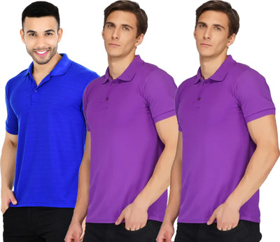 KEOTI Solid Men Polo Neck Blue, Purple T-Shirt