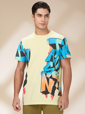 BEING HUMAN Graphic Print Men Round Neck Yellow T-Shirt