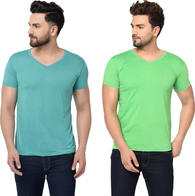 Tresna Trendy Solid Men V Neck Multicolor T-Shirt