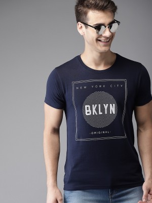 Axxitude Printed Men Round Neck Dark Blue T-Shirt