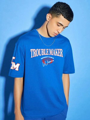BEWAKOOF Typography Men Round Neck Blue T-Shirt