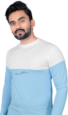 tshirtvala Printed Men Round Neck White, Light Blue T-Shirt