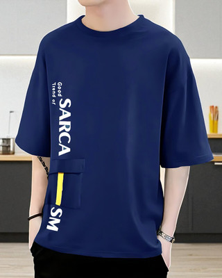 Autna Typography Men Round Neck Navy Blue T-Shirt