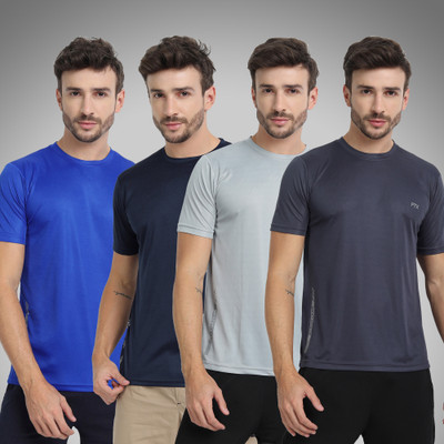 FTX Solid Men Round Neck Multicolor T-Shirt