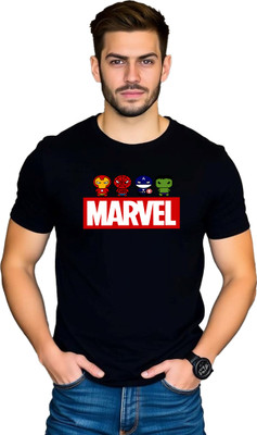 JEDFER Graphic Print, Superhero Men Round Neck Black T-Shirt