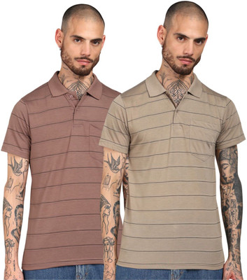 INKKR Striped Men Polo Neck Multicolor T-Shirt