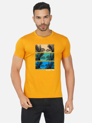 Moda Rapido Printed Men Round Neck Yellow T-Shirt
