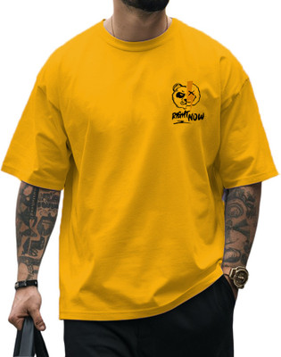 EZCLOTHING Graphic Print, Typography Men Round Neck Yellow T-Shirt