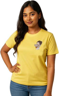 purycot Printed Women Round Neck Yellow T-Shirt