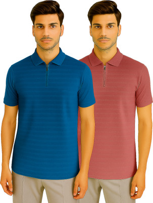RMLKN Self Design Men Zip Neck Multicolor T-Shirt