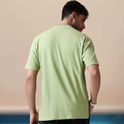 MOJILO Solid Men Round Neck Reversible Light Green T-Shirt