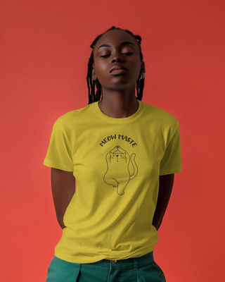 Scoot Prints Printed Women Round Neck Yellow T-Shirt