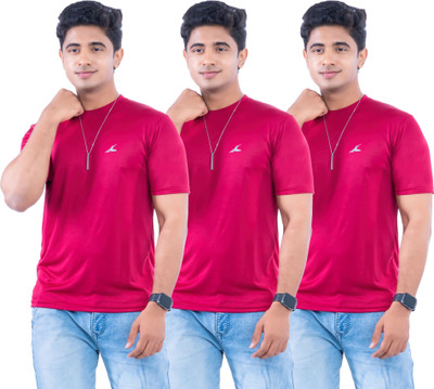 Fashion Territory Solid Men Round Neck Maroon T-Shirt
