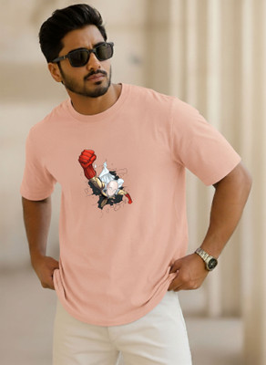 SINNER STREET Printed, Self Design Men Round Neck Brown T-Shirt