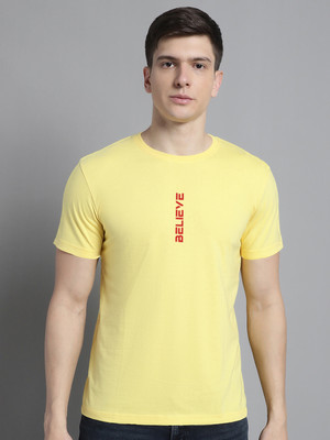 FBAR Solid Men Round Neck Yellow T-Shirt