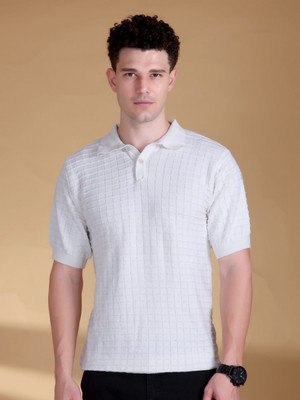 Mast & Harbour Self Design Men Polo Neck Beige T-Shirt