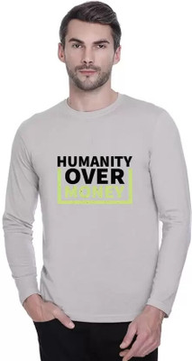 LV CARE Printed Men Round Neck Grey T-Shirt
