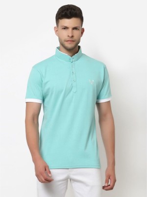 UZARUS Solid Men Mandarin Collar Light Blue T-Shirt