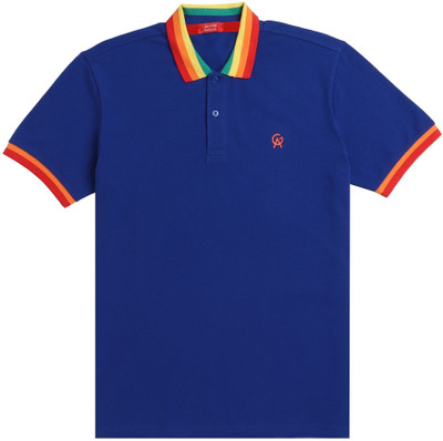 Arvind Garments Solid Men Polo Neck Blue T-Shirt