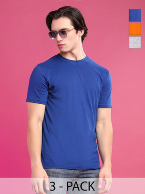 Moda Rapido Solid Men Round Neck Blue T-Shirt