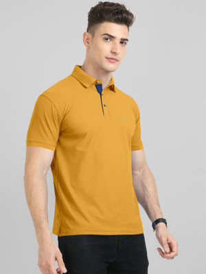 Triptee Solid Men Polo Neck Yellow T-Shirt