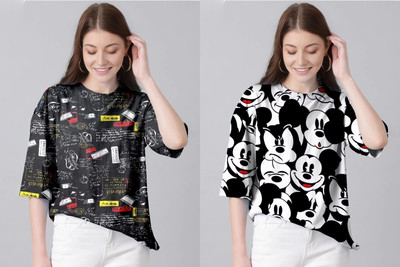 TULSI ENTERPRISES Printed Women Round Neck Black, White, Multicolor T-Shirt