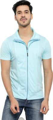 Tresna Trending Solid Men Polo Neck Blue T-Shirt