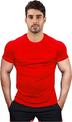 Mountain Season Solid Men Round Neck Red T-Shirt