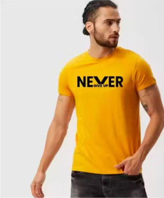 At Last Fashion Solid Men Round Neck Yellow T-Shirt