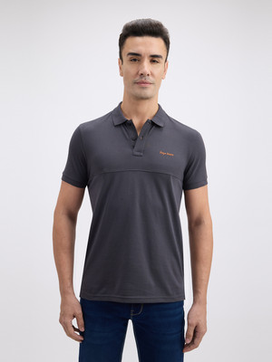 Pepe Jeans Solid Men Polo Neck Grey T-Shirt