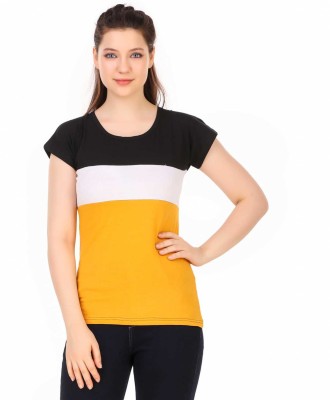 VIVESTE Colorblock Women Round Neck Yellow T-Shirt