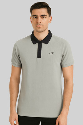 Sportz Fit Solid Men Polo Neck Grey T-Shirt