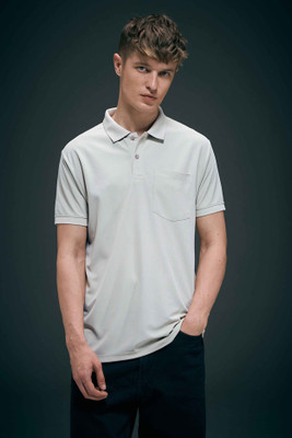 Maxzone Solid Men Polo Neck Grey T-Shirt