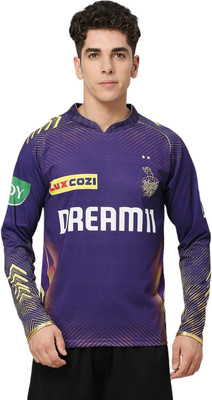 playR Printed Men Mandarin Collar Purple T-Shirt