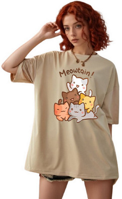 Ericia Printed Women Round Neck Beige T-Shirt