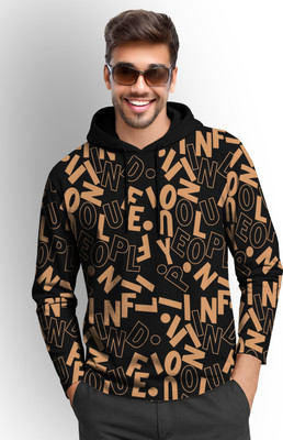 TRIPR Printed Men Hooded Neck Black, Beige T-Shirt