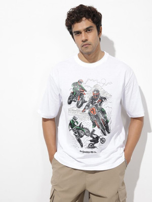 Roadster Graphic Print Men Round Neck White T-Shirt