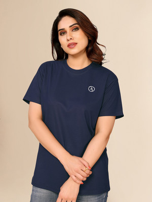 Moda Rapido Solid Women Round Neck Navy Blue T-Shirt