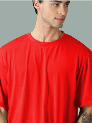 Sahuone Solid Men Round Neck Red T-Shirt