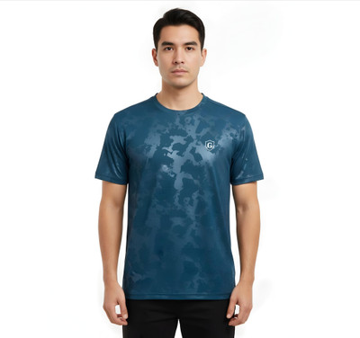 Gur Style Self Design Men Round Neck Blue T-Shirt