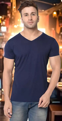 Faricon Trending Solid Men Round Neck Dark Blue T-Shirt