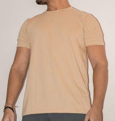 RYNS Solid Men Round Neck Beige T-Shirt