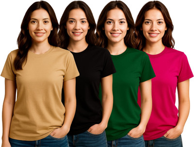 NOW OR NEVER Solid Women Round Neck Multicolor T-Shirt