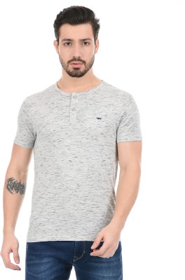 FLYING MACHINE Self Design Men Henley Neck White T-Shirt