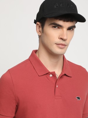 THE BEAR HOUSE Solid Men Polo Neck Maroon T-Shirt