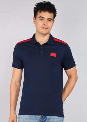United Colors of Benetton Solid Men Polo Neck Dark Blue T-Shirt