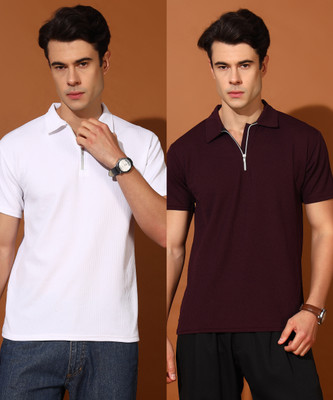 Christy World Self Design Men Polo Neck Multicolor T-Shirt