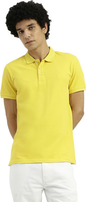 United Colors of Benetton Solid Men Polo Neck Yellow T-Shirt