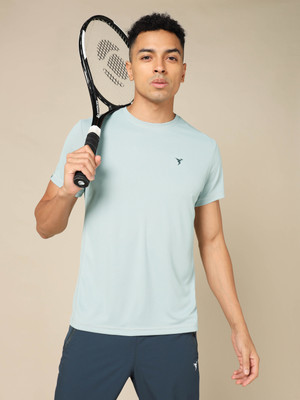 TECHNOSPORT Solid Men Round Neck Light Green T-Shirt